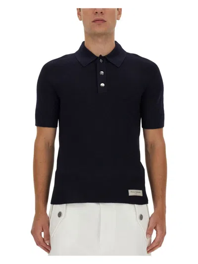 BALMAIN MEN'S POLO WITH LOGO PATCH T-SHIRT