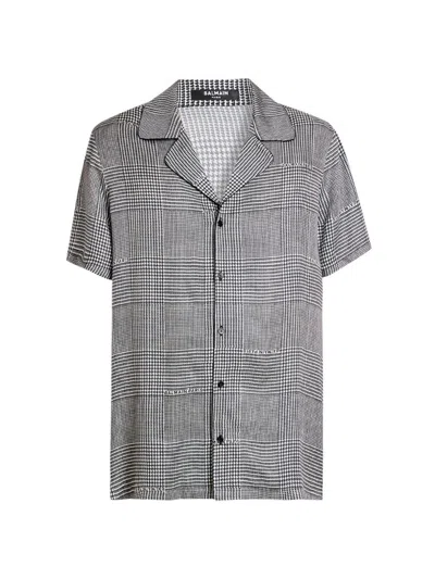 Balmain Men's Prince Of Wales Short-sleeve Shirt In Gray