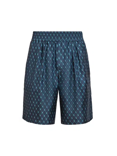 Balmain Men's Printed Silk Pajama In Blue