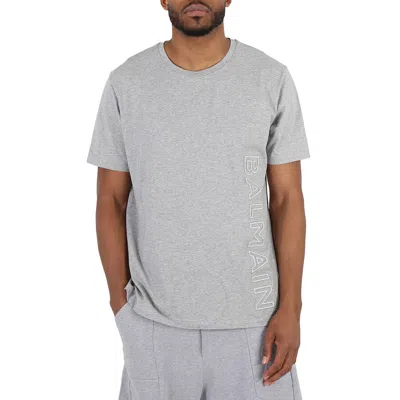 Balmain Men's Reflective Logo Oversized Cotton T-shirt In Gray