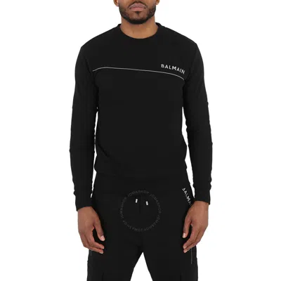 Balmain Men's Reflective Logo Print Cotton Sweatshirt In Black