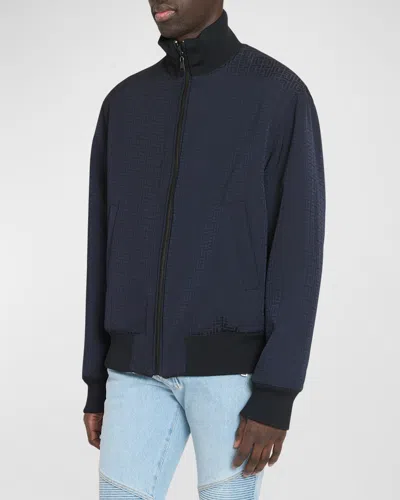 Balmain Monogram Jacquard Reversible Bomber In Blue