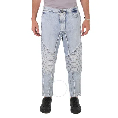 Balmain Men's Ribbed Cotton Slim-fit Jeans In Blue