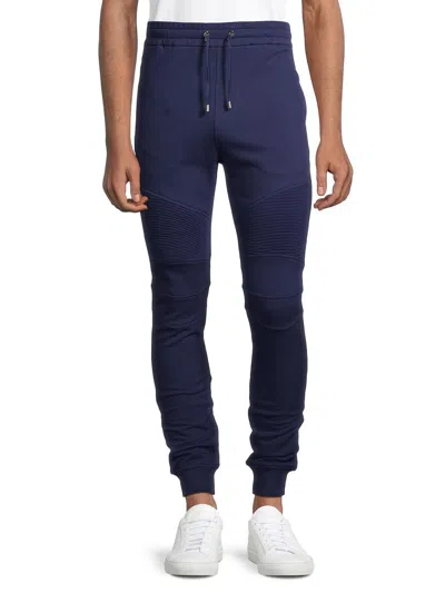 Balmain Men's Ribbed Logo Sweatpants In Blue