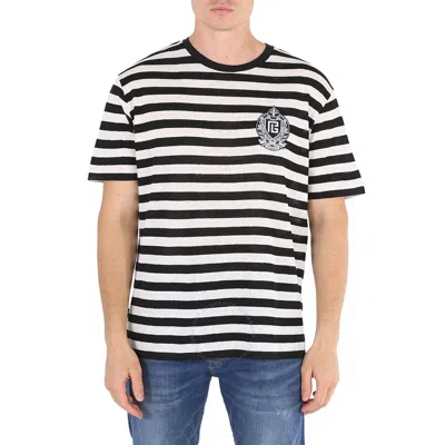 Balmain Men's Sailor Striped Jersey T-shirt In White/black
