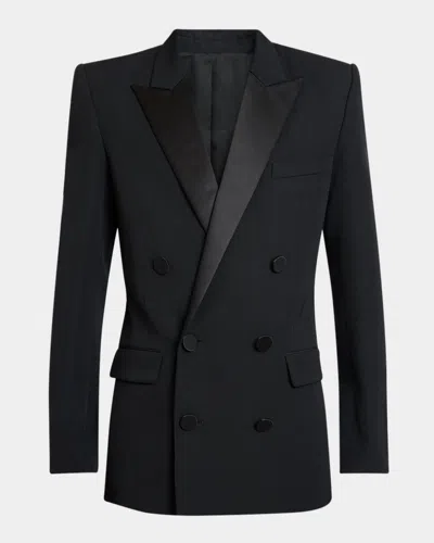 Balmain Men's Satin Peak Lapel Double-breasted Blazer Jacket