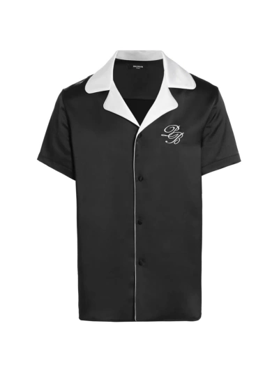Balmain Men's Signature Satin Pajama Shirt In Noir Blanc