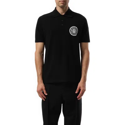 Balmain Men's Small Coin Cotton Polo In Black/white