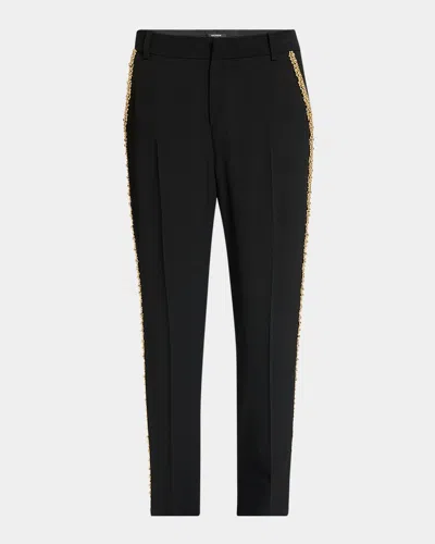 Balmain Men's Straight-fit Bead Embroidered Pants In Black