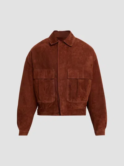 Balmain Men's Suede Shirt Jacket In Marron
