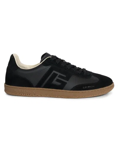 Balmain Swan Suede And Smooth Leather Trainers In Black