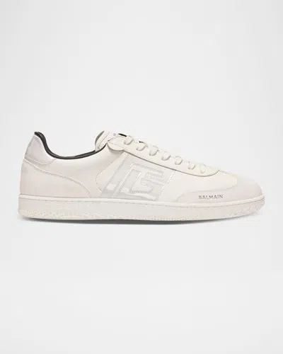 BALMAIN MEN'S SWAN TONAL CALFSKIN LOW-TOP SNEAKERS