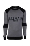 Balmain Fine-knit Jacquard-logo Jumper In Gray