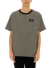 Balmain Grey T-shirt With Logo Applied On The Chest And All-over Labyrinth Motif In Cotton Man In Multicolor