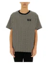 Balmain Grey T-shirt With Logo Applied On The Chest And All-over Labyrinth Motif In Cotton Man In Multicolour