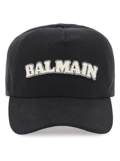 Balmain Men's Terry Logo Baseball Cap In Black