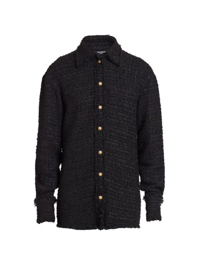 Balmain Men's Textured Cotton Tweed Shirt Jacket In Black