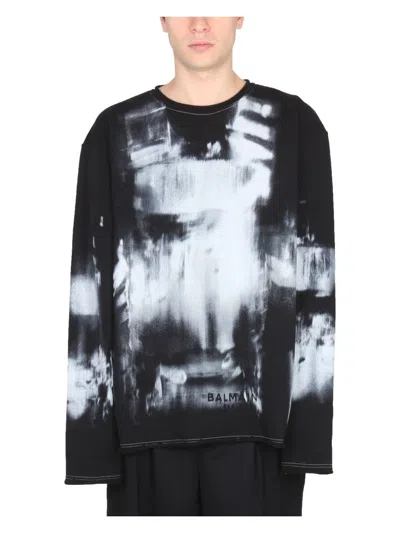 BALMAIN MEN'S TIE DYE PATTERN CREWNECK SWEATSHIRT