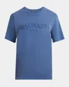 Balmain Logo Embroidered T-shirt In Blue/ Blue