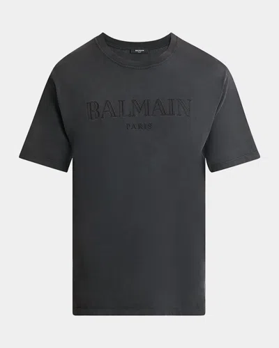 Balmain Men's Tonal Vintage Logo T-shirt In Grey Multi