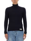 Balmain Logo-patched High-neck Sweater In Blue