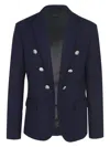 Balmain Embossed-button Double-breasted Blazer In Marine