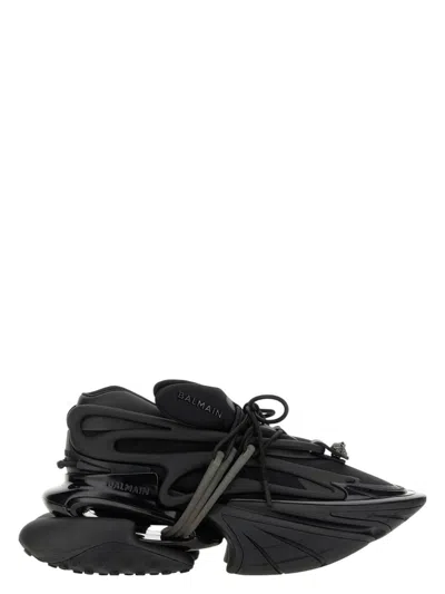 Balmain Black Leather Unicorn Low-top Sneakers In 0pa Noir