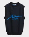 Balmain Men's Universe Knit Sleeveless Top In Black/hologram Blue
