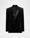 Balmain Men's Velvet Satin-trim Double-breasted Blazer In Black