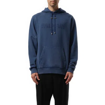 Balmain Men's Vintage Emb Hoodie In Blue