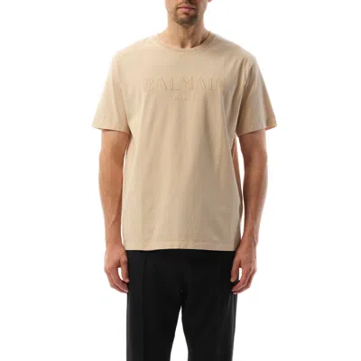Balmain Men's Vintage Emb T-shirt In Nude/black | ModeSens
