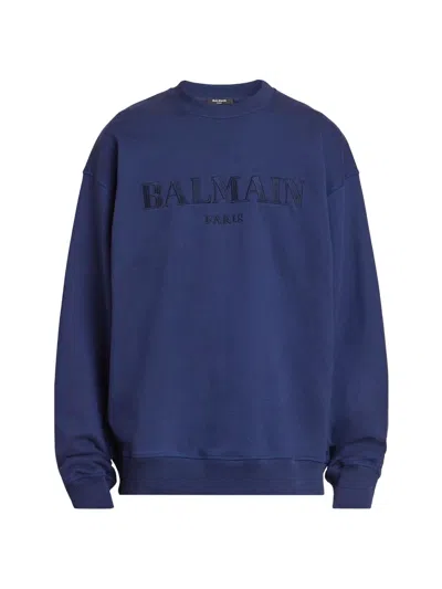 Balmain Men's Vintage Logo Cotton Sweatshirt In Blue