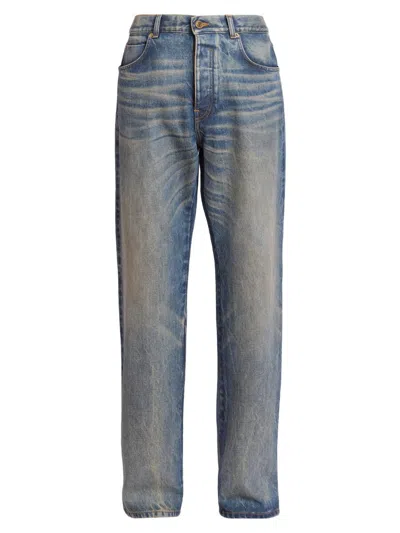 Balmain Men's Washed Loose-fit Jeans In Brown