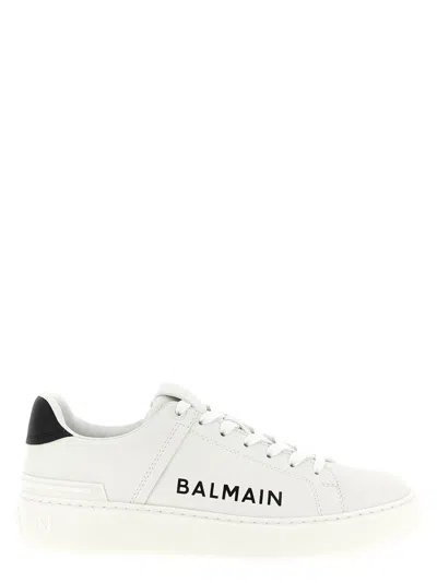 Balmain Calfskin Logo Motif Lace-up Sneakers With Black Heel Counter In Multi