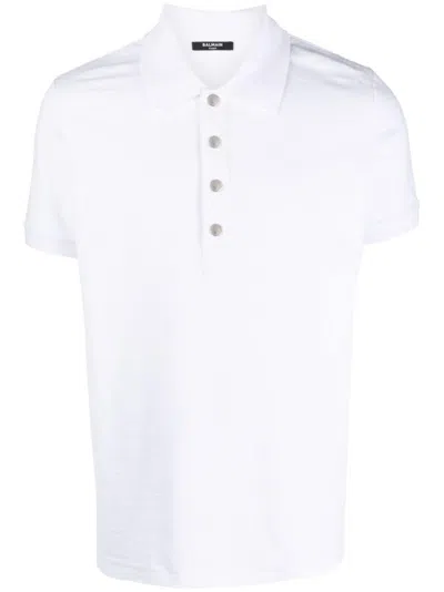 Balmain Men's White Ribbed Polo Shirt With Side Slits For Fw24