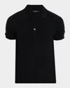 Balmain Textured Black Knitted Polo With Classic Collar In Black