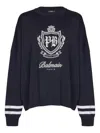 Balmain Men Wool Sweater With Logo In Blue