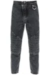 BALMAIN MENS QUILTED AND PADDED GREY JEANS