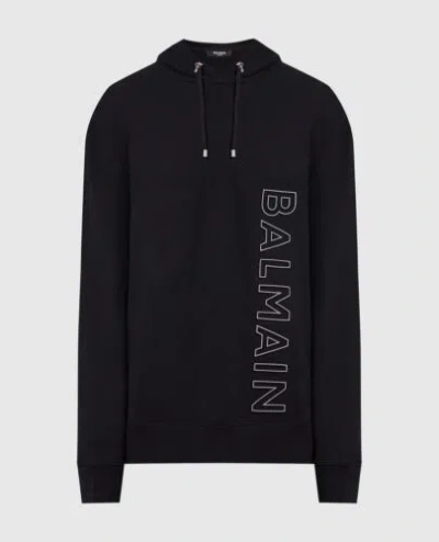 Pre-owned Balmain Mens Sweatshirt Navy Blue Cotton Logo Hooded Long Sleeve