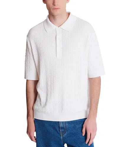Balmain Merino Wool Blend Monogram Knit Polo In White