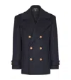 Balmain Merino Wool-blend Stripe Pea Coat In Blue