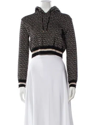 Pre-owned Balmain Merino Wool Graphic Print Hoodie In Black