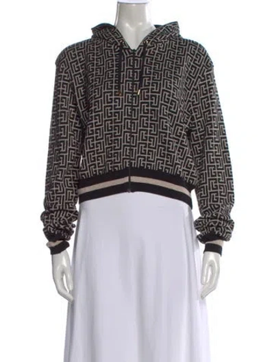 Pre-owned Balmain Merino Wool Graphic Print Hoodie In Neutral