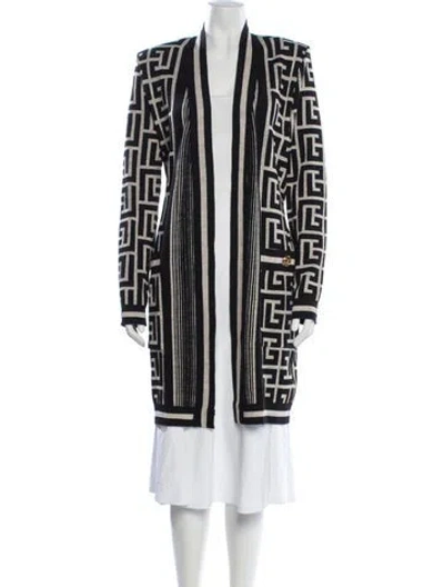 Pre-owned Balmain Merino Wool Graphic Print Sweater In Black