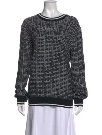 Pre-owned Balmain Merino Wool Graphic Print Sweater In Black