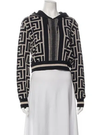 Pre-owned Balmain Merino Wool Graphic Print Sweater In Neutrals