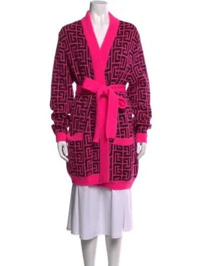 Pre-owned Balmain Merino Wool Graphic Print Sweater In Pink