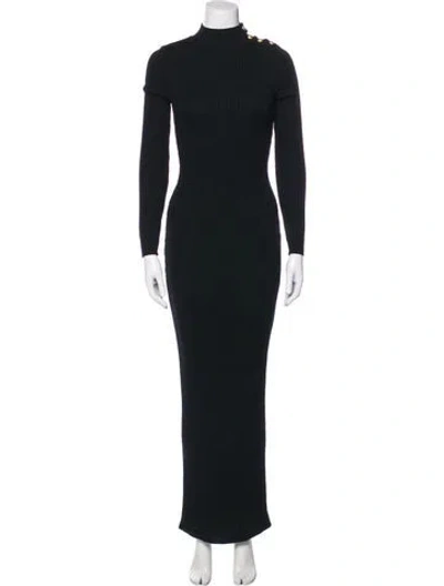 Pre-owned Balmain Merino Wool Long Dress In Black