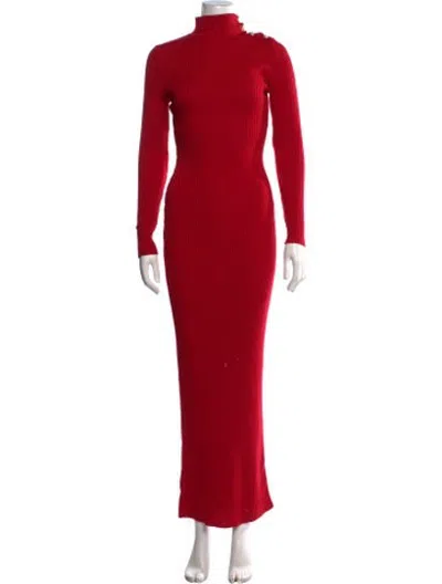 Pre-owned Balmain Merino Wool Long Dress In Burgundy