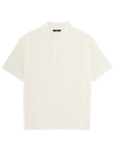 Balmain Men Merino Wool Polo Shirt In Neutral